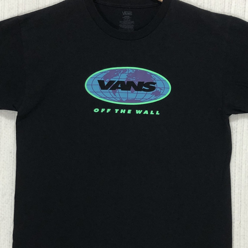 Vans Off The Wall Mens Large Black Short Sleeve Globe Graphic Logo T-Shirt